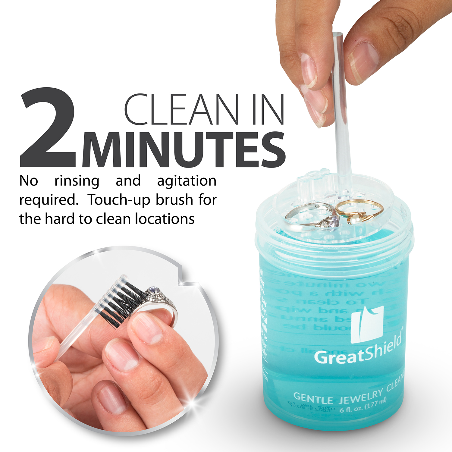 Greatshield Gentle Jewelry Cleaning Solution with Brush, Dipping